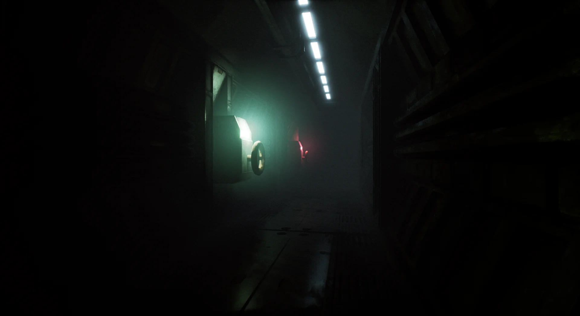 Steam valve area in the underbelly — fog and darkness communicate tension